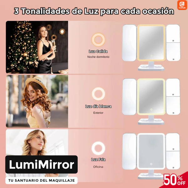 LumiMirror ✨ - Triple Espejo LED Para Maquillaje 💄🌟